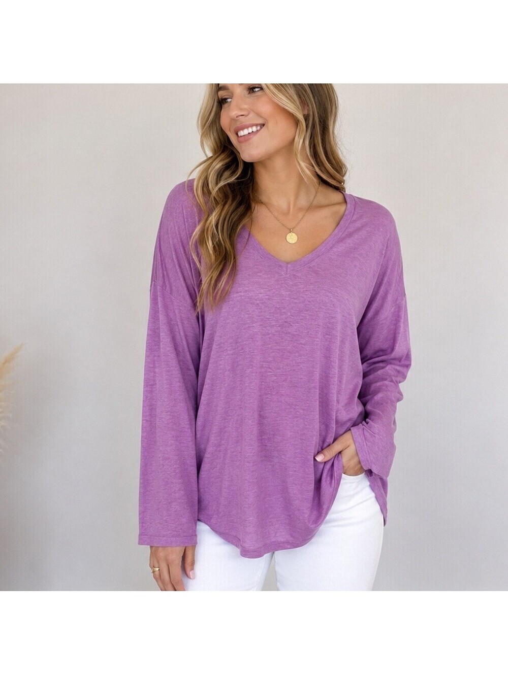 CaBi Purple Knit Tunic Top Women’s Small V-Neck Long Sleeve Preppy Coastal Beach